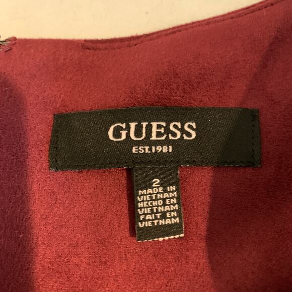 Guess Dress Womens 2 Wine Velvet Wide Puff Pouf Sleeve V Neck Back Zip Sheath - Picture 8 of 16